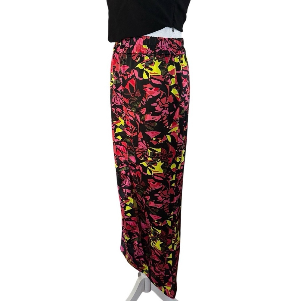 Open Edit Satin Floral Midi Skirt Black Pink Yellow XS - Picture 6 of 11